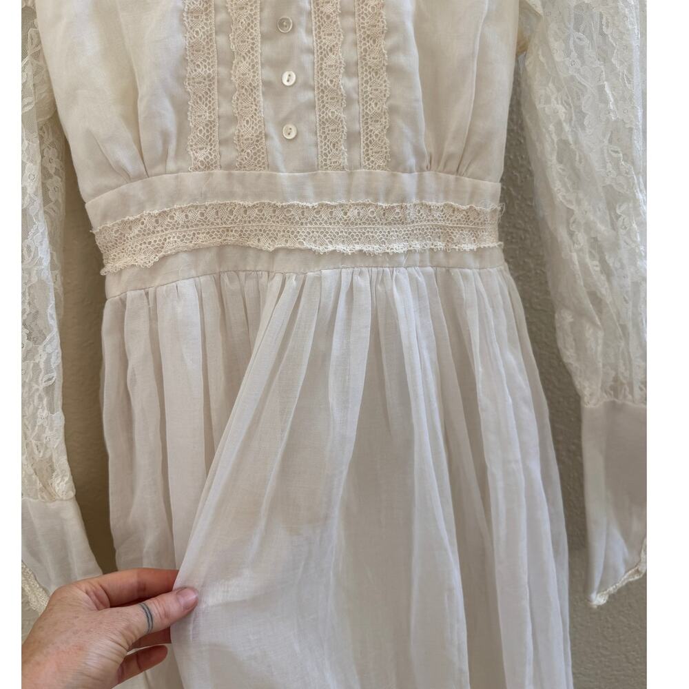 1970s Gunne Sax Victorian Lace Wedding Dress | White Prairie Maxi Dress - Picture 9 of 12